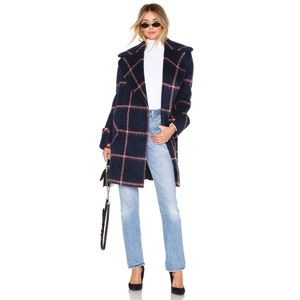 KENDALL & KYLIE Womens Oversized Wool Navy Blue Large Plaid Coat Size Small